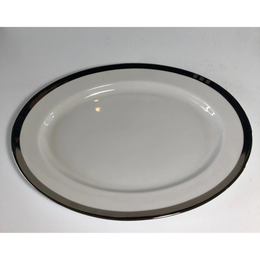 Ralph Lauren ACADEMY Platinum OVAL Serving Platter 13.75" Bone China Old Money